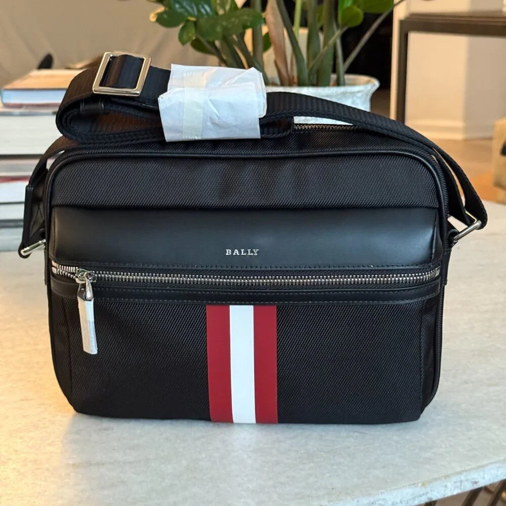 Bally Black Canvas Men's/Unisex Crossbody With Signature Bally Stripe, NWT